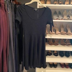 Lulus Navy Blue Ribbed Dress with Tie Sleeves